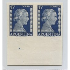 ARGENTINA 1952 GJ 1009 EVA PERON PAREJA DE ENSAYOS PRUEBA DE IMPRESIÓN EN COLOR DEFINITIVO SIN FILIGRANA Y PAPEL SATINADO